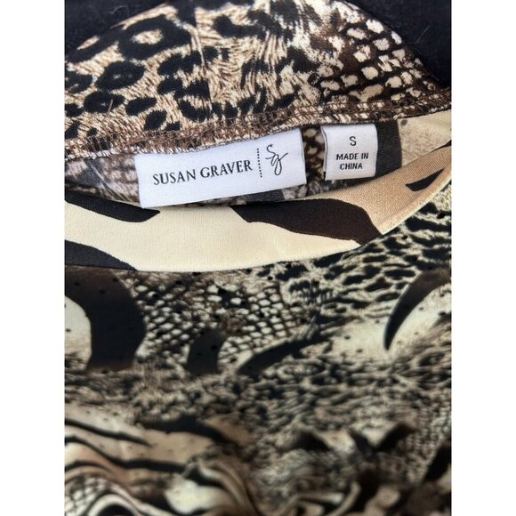 Susan Graver Liquid Knit Brown/Black Animal Print Sparkle Mock Neck Size Small - Picture 7 of 7